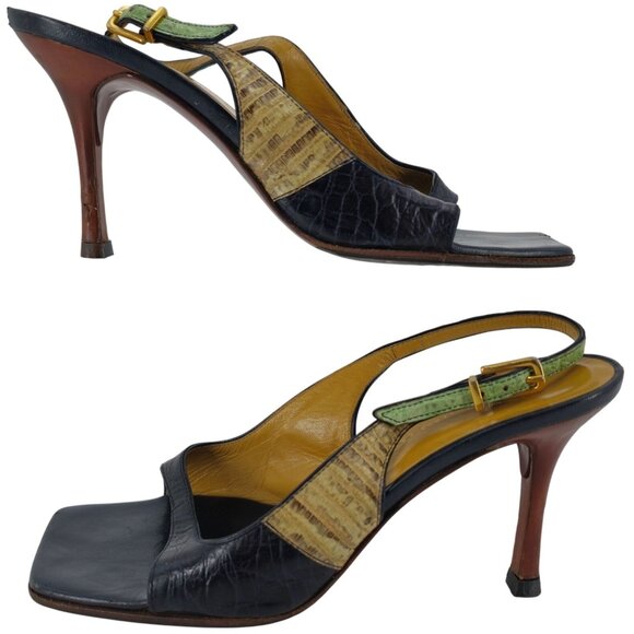 Giuseppe Zanotti Italy Alligator lizard Leather Slingback Open-toe Heels Womens - Picture 7 of 12